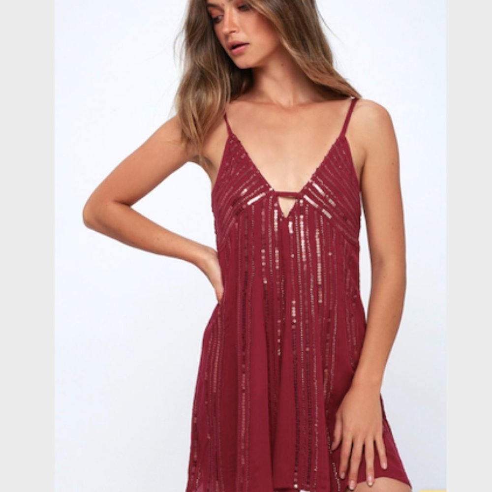 Free People Here She Is Burgundy Sequin Dress XS